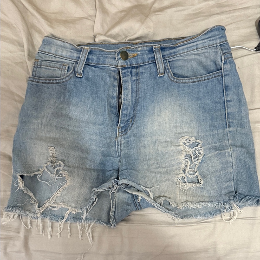 Fashion Nova Light Blue Distressed Jean Shorts